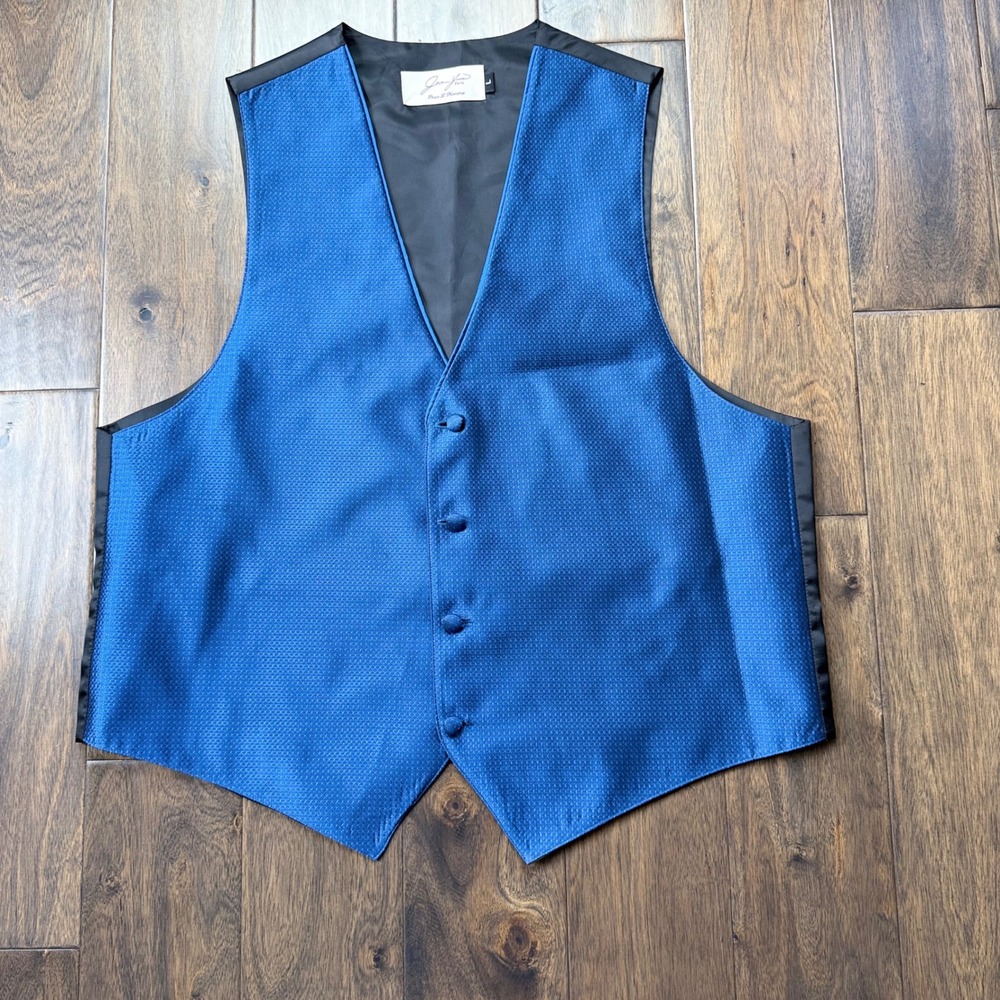 Jean‎ Yves Tuxedo Vest Mens Large Blue Excellent Textured Formal Waistcoat L